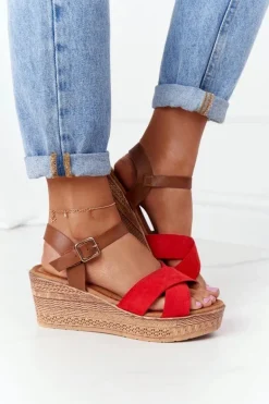 Sandały Na Koturnie S.Barski GD-38 Czerwone