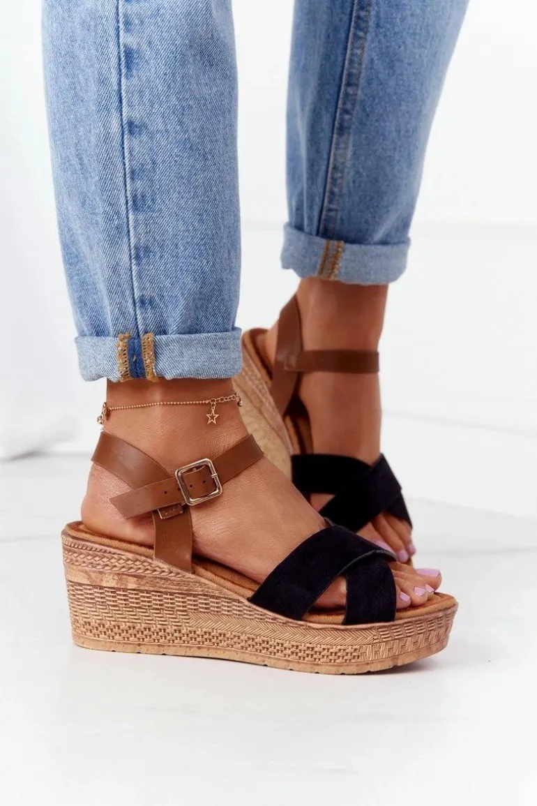 Sandały Na Koturnie S.Barski GD-38 Czarne