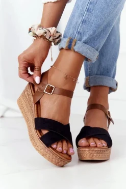 Sandały Na Koturnie S.Barski GD-38 Czarne