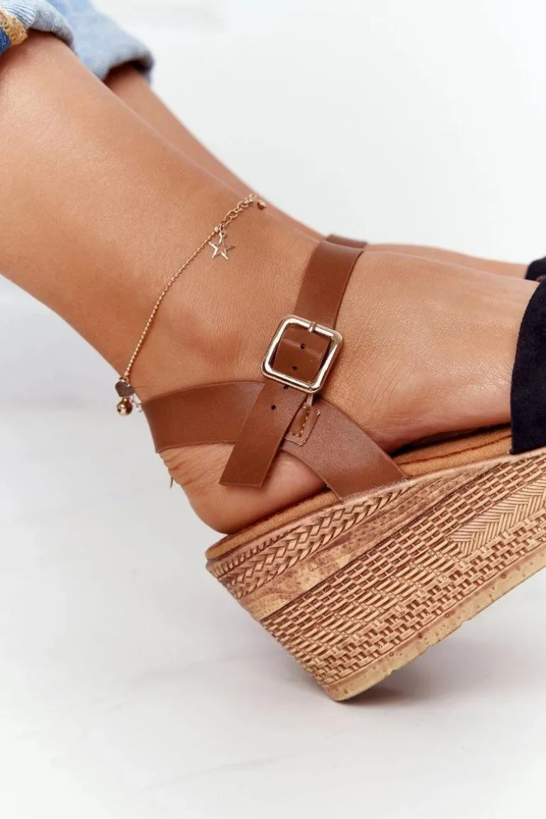 Sandały Na Koturnie S.Barski GD-38 Czarne