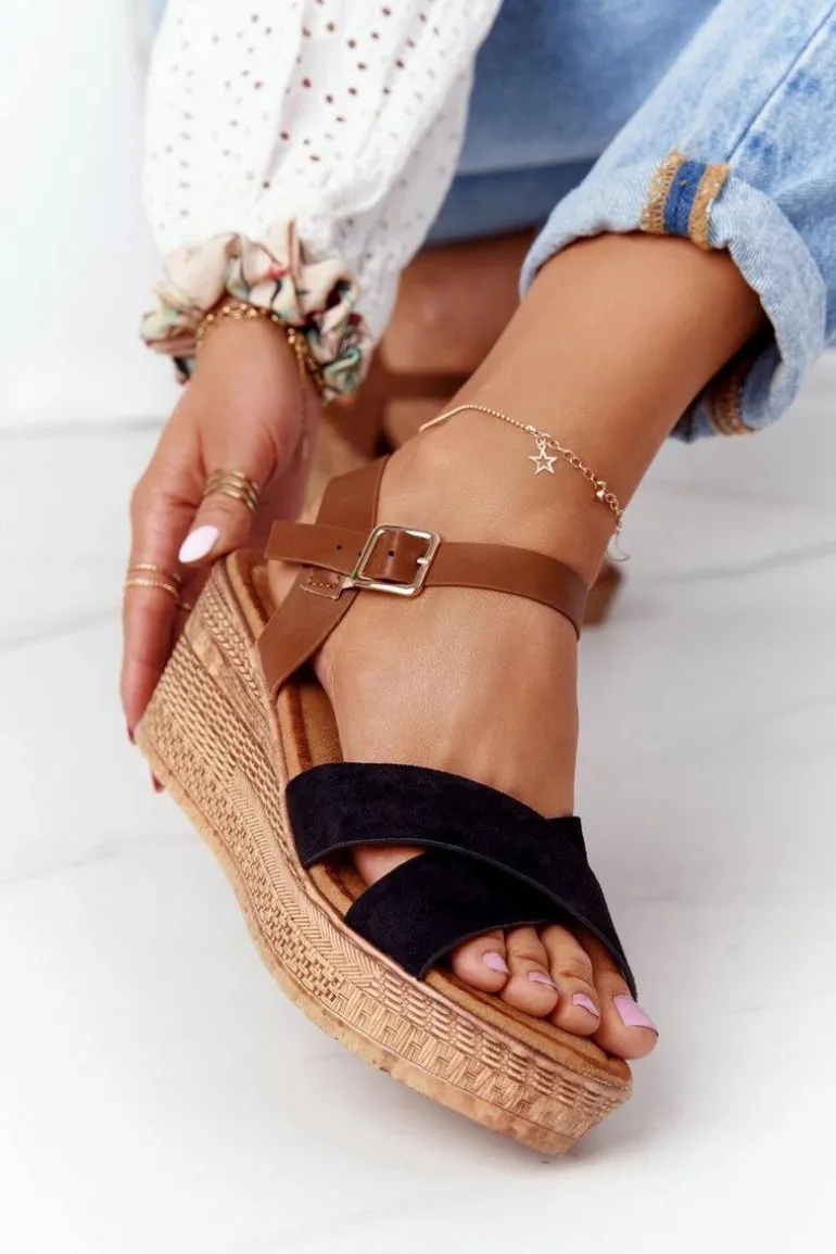 Sandały Na Koturnie S.Barski GD-38 Czarne