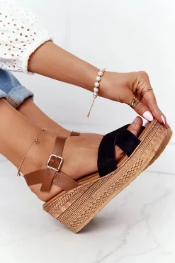 Sandały Na Koturnie S.Barski GD-38 Czarne