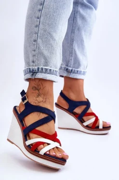 Sandały Na Koturnie Z Paseczkami Granatowe Ellen