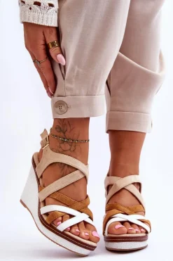 Sandały Na Koturnie Z Paseczkami Beżowe Ellen