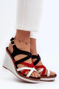 Sandały Na Koturnie Z Paseczkami Czarne Ellen