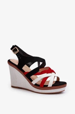 Sandały Na Koturnie Z Paseczkami Czarne Ellen