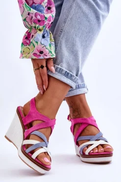 Sandały Na Koturnie Z Paseczkami Fuksja Ellen