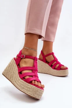 Sandały Na Koturnie Z Plecionką Fuksja Gnosis