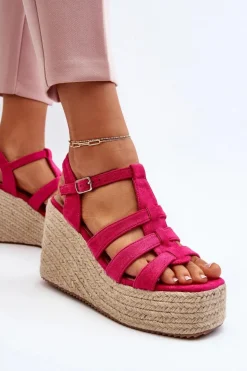 Sandały Na Koturnie Z Plecionką Fuksja Gnosis