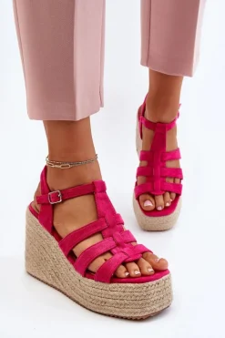 Sandały Na Koturnie Z Plecionką Fuksja Gnosis