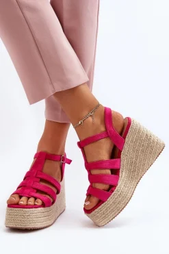 Sandały Na Koturnie Z Plecionką Fuksja Gnosis