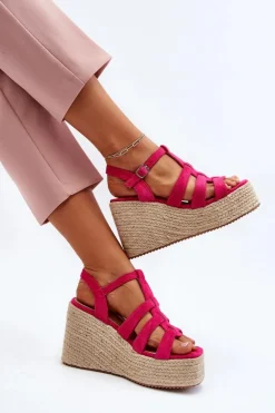 Sandały Na Koturnie Z Plecionką Fuksja Gnosis