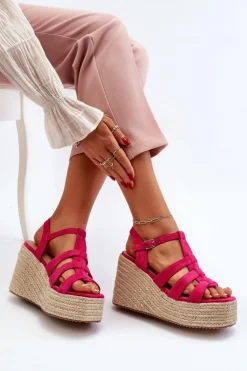 Sandały Na Koturnie Z Plecionką Fuksja Gnosis