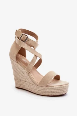 Sandały Na Koturnie Z Plecionką Beżowe Salthe