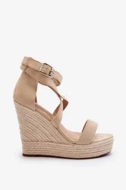Sandały Na Koturnie Z Plecionką Beżowe Salthe