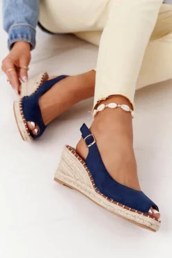 Sandały Na Koturnie Z Plecionką Granatowe Las Palomas
