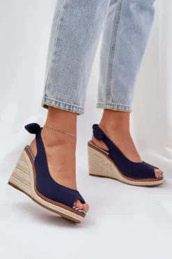 Sandały Na Koturnie Z Plecionką Granatowe Nanalis