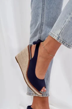 Sandały Na Koturnie Z Plecionką Granatowe Nanalis