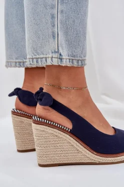 Sandały Na Koturnie Z Plecionką Granatowe Nanalis