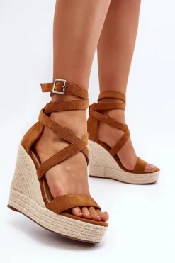 Sandały Na Koturnie Z Plecionką Camel Salthe