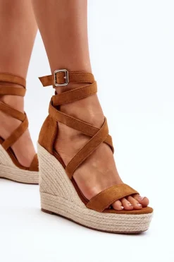 Sandały Na Koturnie Z Plecionką Camel Salthe