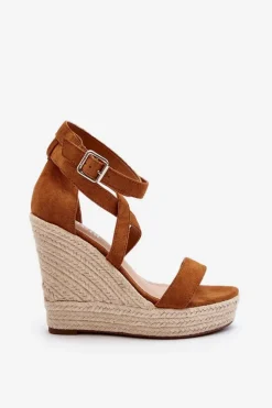Sandały Na Koturnie Z Plecionką Camel Salthe