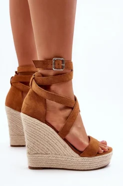 Sandały Na Koturnie Z Plecionką Camel Salthe