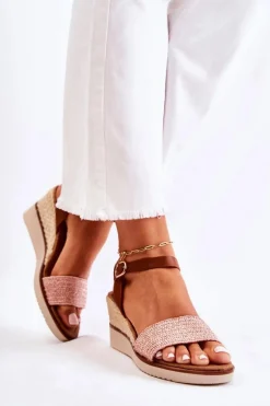 Sandały Na Koturnie Z Plecionką Różowe Tenerife