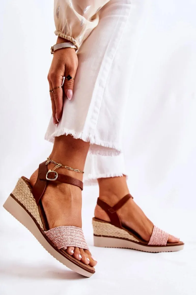 Sandały Na Koturnie Z Plecionką Różowe Tenerife