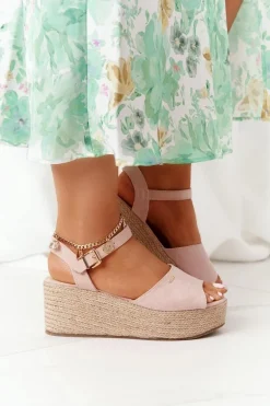 Sandały Na Koturnie Z Plecionką Big Star FF274749 Nude