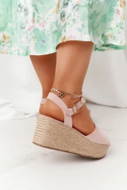 Sandały Na Koturnie Z Plecionką Big Star FF274749 Nude