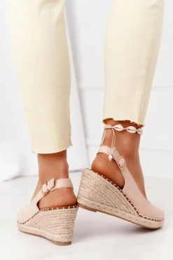 Sandały Na Koturnie Z Plecionką Beżowe Las Palomas