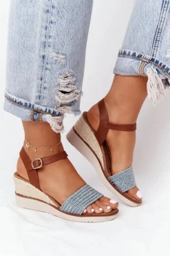Sandały Na Koturnie Z Plecionką Niebieskie Tenerife