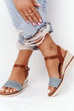 Sandały Na Koturnie Z Plecionką Niebieskie Tenerife