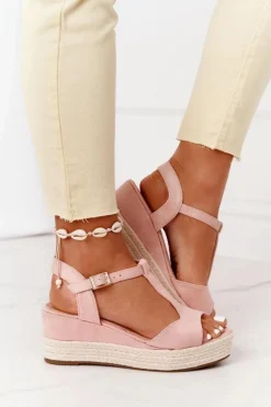 Sandały Na Koturnie Z Plecionką Różowe Graciosa