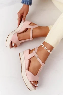 Sandały Na Koturnie Z Plecionką Różowe Graciosa