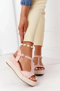 Sandały Na Koturnie Z Plecionką Różowe Graciosa