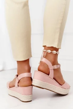 Sandały Na Koturnie Z Plecionką Różowe Graciosa