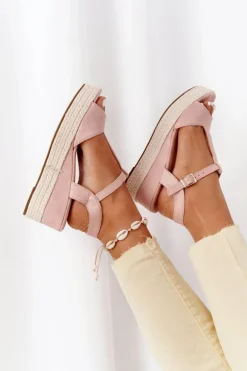 Sandały Na Koturnie Z Plecionką Różowe Graciosa