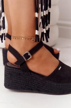 Sandały Na Koturnie Z Plecionką Big Star FF274750 Czarne