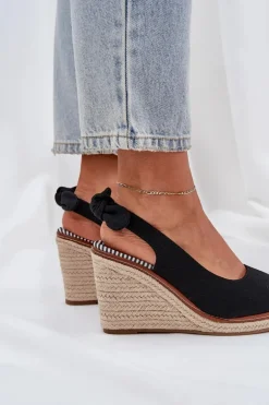 Sandały Na Koturnie Z Plecionką Czarne Nanalis