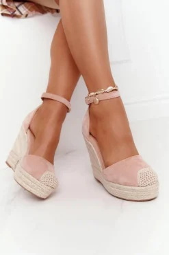 Sandały Na Koturnie Z Plecionką Jasnoróżowe Avocado