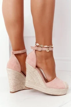 Sandały Na Koturnie Z Plecionką Jasnoróżowe Avocado