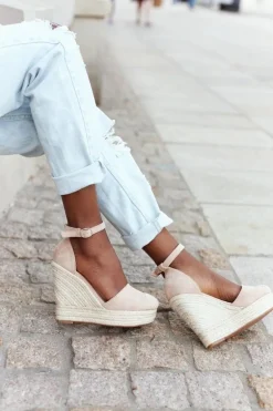 Sandały Na Koturnie Z Plecionką Beżowe Avocado