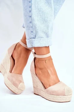 Sandały Na Koturnie Z Plecionką Beżowe Avocado