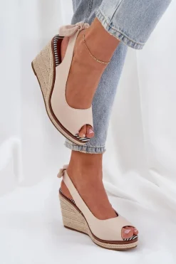 Sandały Na Koturnie Z Plecionką Beżowe Nanalis