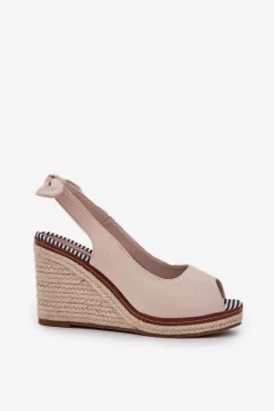 Sandały Na Koturnie Z Plecionką Beżowe Nanalis