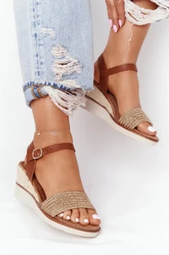 Sandały Na Koturnie Z Plecionką Beżowe Tenerife