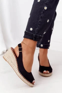 Sandały Na Koturnie Z Plecionką Czarne Las Palomas