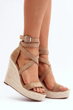 Sandały Na Koturnie Z Plecionką Brązowe Salthe